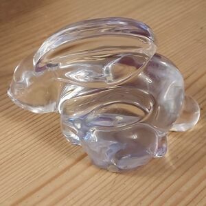 Orrefors Vintage crystal rabbit and baby bunny sculpture